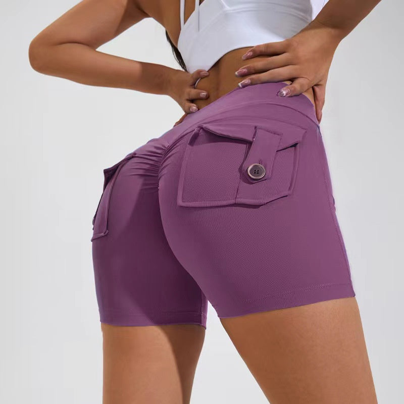 High Waist Hip Lifting Shorts With Pockets - The Mindful Market
