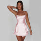 Elegant Slim Strap Satin Backless Lace Up A-Line Short Dress - The Mindful Market