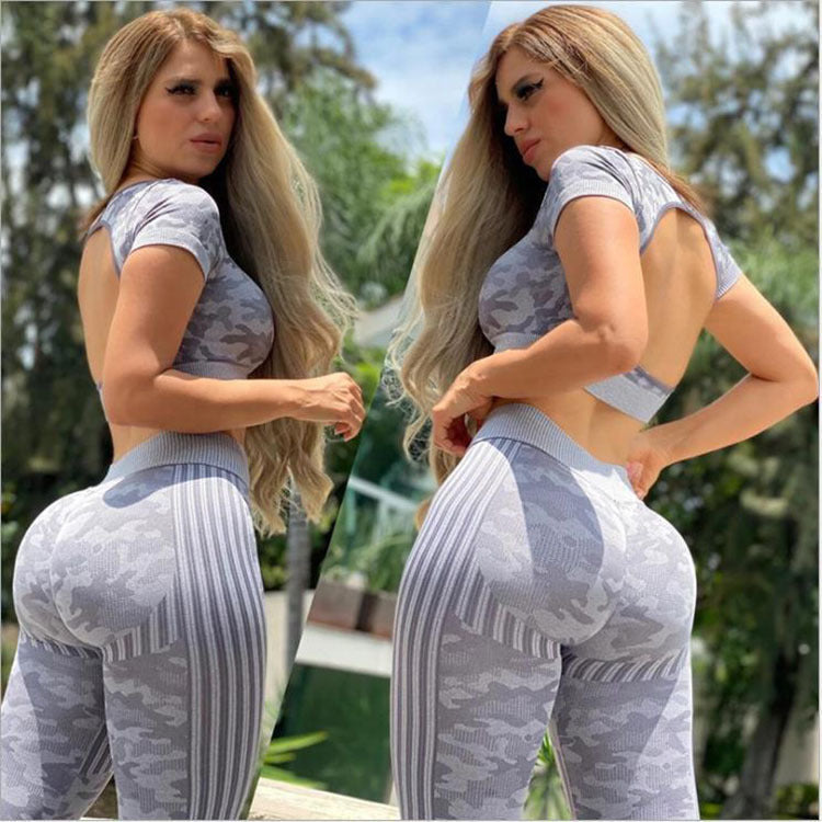 Seamless Sport Suit Women Fitness Yoga Set Workout Clothes Gym Short Sleeve Crop Top High Waist Leggings Running Sportswear - The Mindful Market