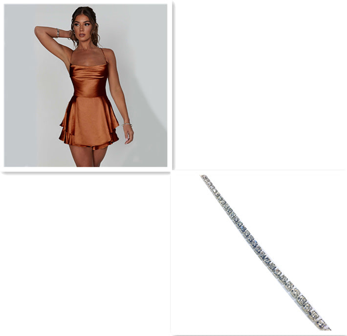 Elegant Slim Strap Satin Backless Lace Up A-Line Short Dress - The Mindful Market