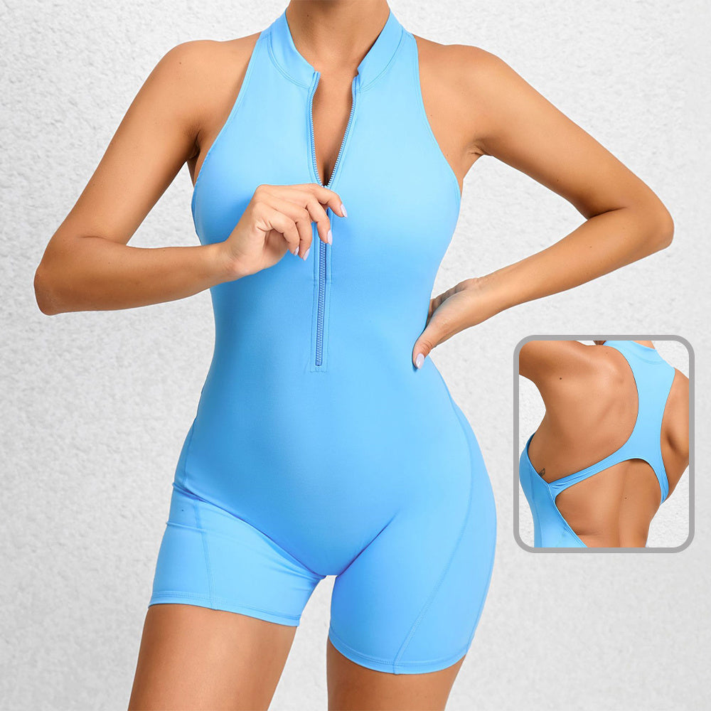 Zippered Yoga Fitness Shorts Jumpsuit Sleeveless Tummy Control Stretch Shapewear Butt Lifting Sportswear Women - The Mindful Market