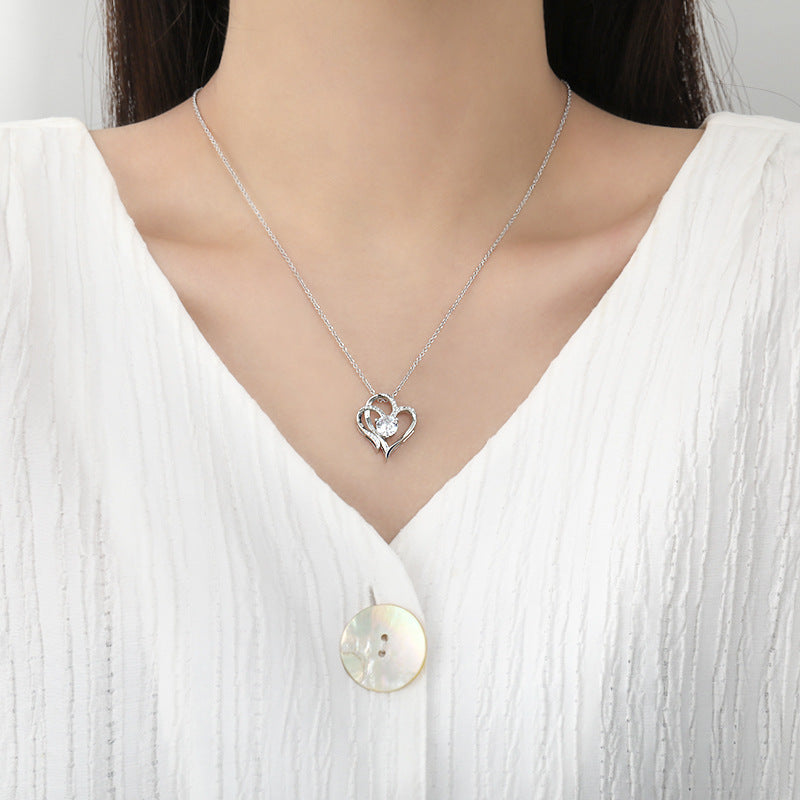 Zircon Double Love Necklace With Rhinestones Ins - The Mindful Market