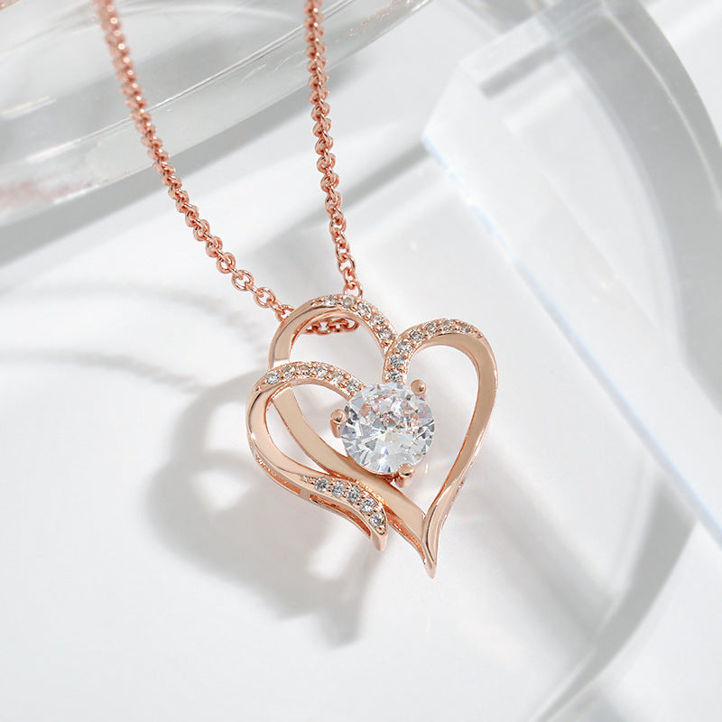 Zircon Double Love Necklace With Rhinestones Ins - The Mindful Market