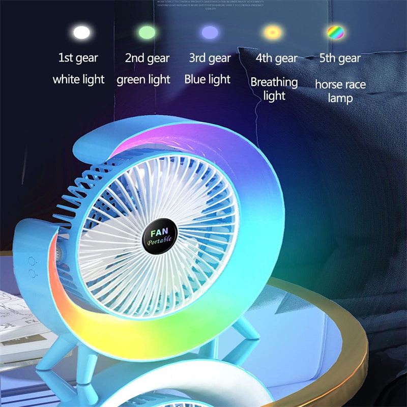 New Bright Night Light Charging Fan Desktop Silent Mini Electric Fan Portable Fan USB - The Mindful Market