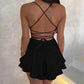 Elegant Slim Strap Satin Backless Lace Up A-Line Short Dress - The Mindful Market