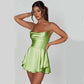 Elegant Slim Strap Satin Backless Lace Up A-Line Short Dress - The Mindful Market