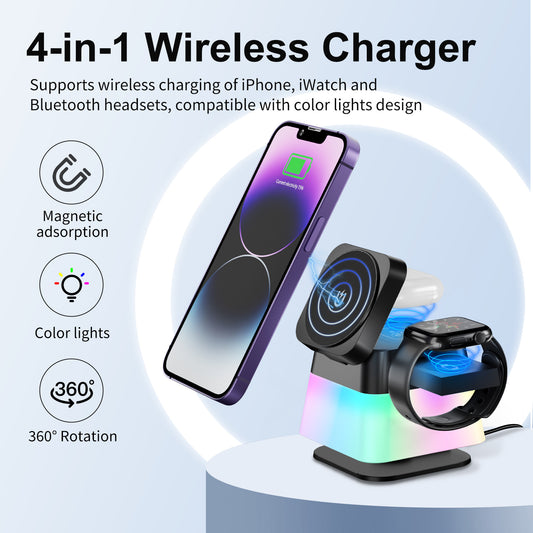 4-in-1 Rotatable Wireless Charging Stand with Colorful Lighting - The Mindful Market