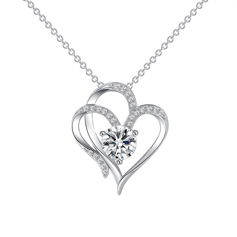 Zircon Double Love Necklace With Rhinestones Ins - The Mindful Market