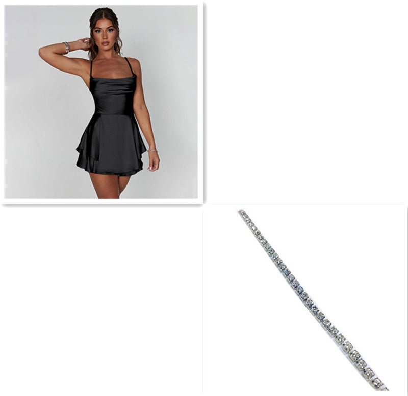 Elegant Slim Strap Satin Backless Lace Up A-Line Short Dress - The Mindful Market