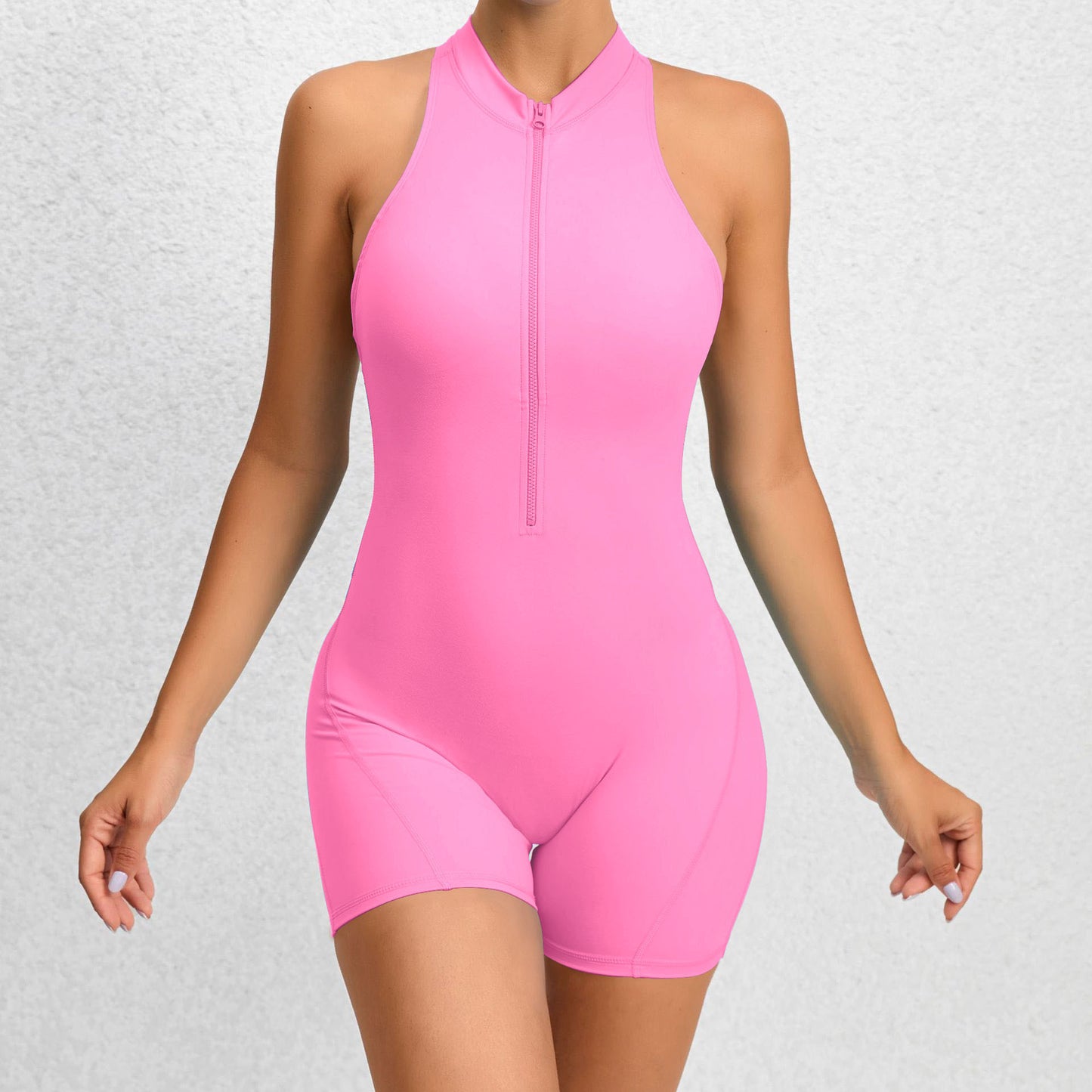 Zippered Yoga Fitness Shorts Jumpsuit Sleeveless Tummy Control Stretch Shapewear Butt Lifting Sportswear Women - The Mindful Market