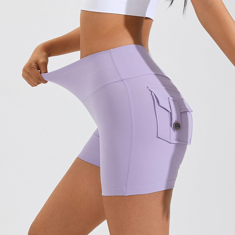 High Waist Hip Lifting Shorts With Pockets - The Mindful Market