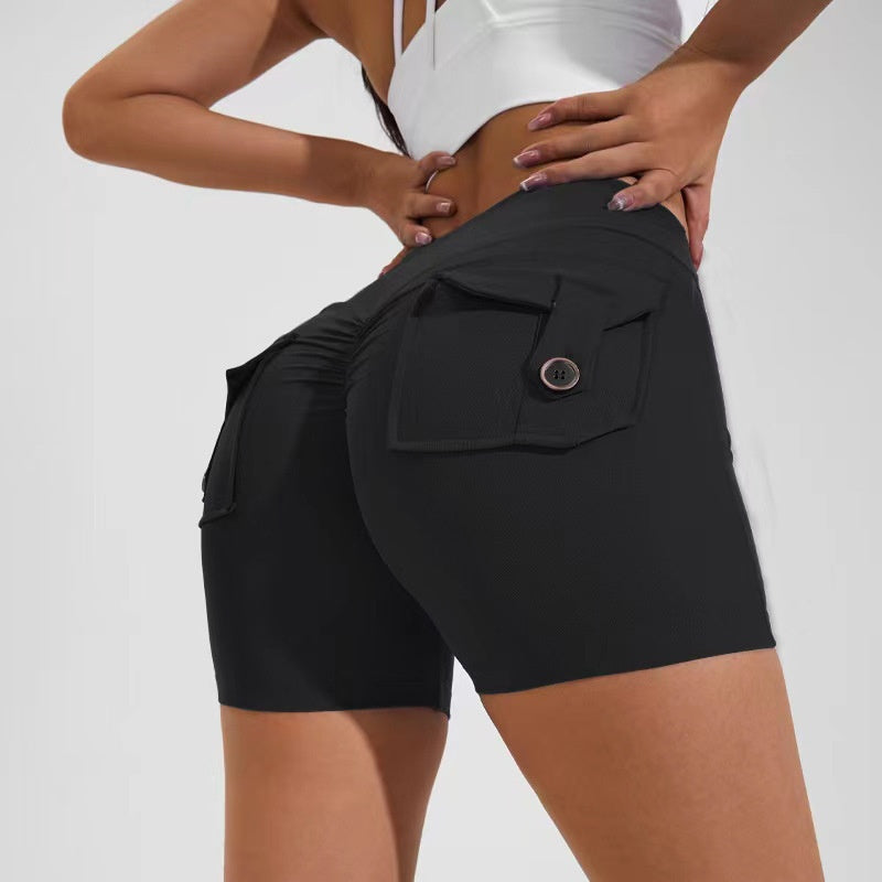 High Waist Hip Lifting Shorts With Pockets - The Mindful Market