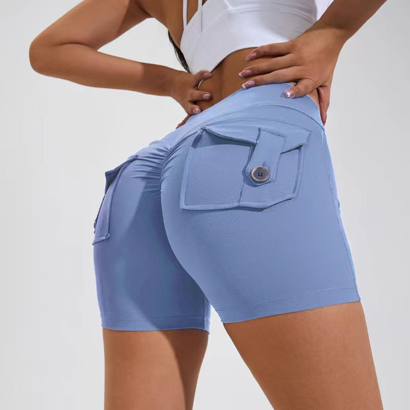 High Waist Hip Lifting Shorts With Pockets - The Mindful Market